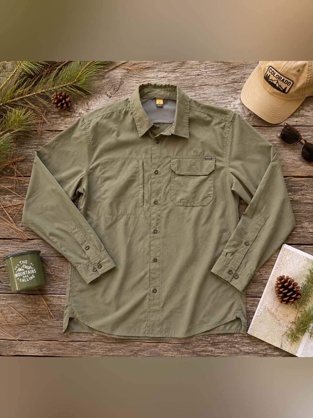Eddie Bauer Men’s M Olive Green Long Sleeve Outdoor Shirt